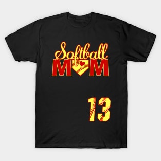 Softball Mom #13 Softball Jersey Favorite Player Biggest Fan Heart Thirteen T-Shirt